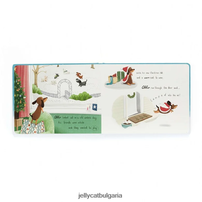 снежна коледна книга на Ото и зимна топла кучешка наденица Ото, кафяво Jellycat Книга ZZR40305