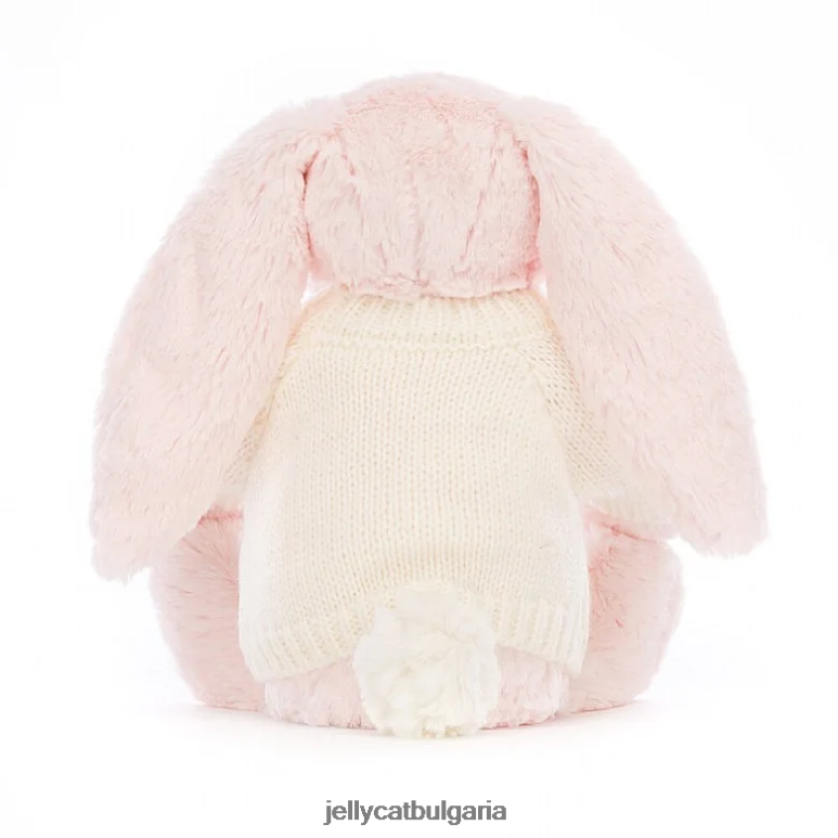 срамежливо розово зайче с персонализиран кремав пуловер бебешко розово Jellycat играчка ZZR40159