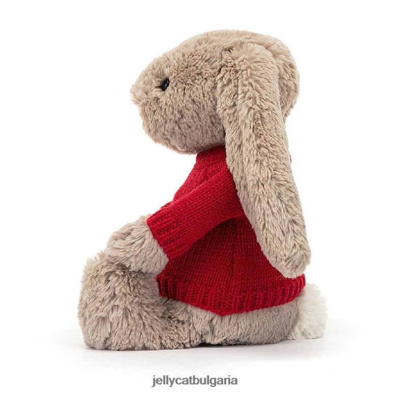 срамежливо зайче с персонализиран бежов червен пуловер Jellycat играчка ZZR40178