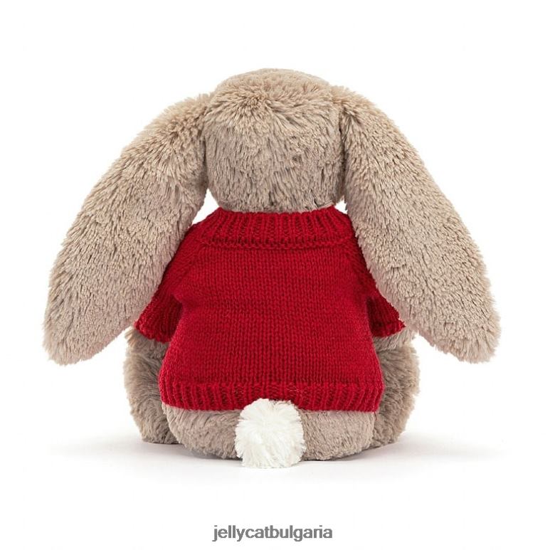 срамежливо зайче с персонализиран бежов червен пуловер Jellycat играчка ZZR40178