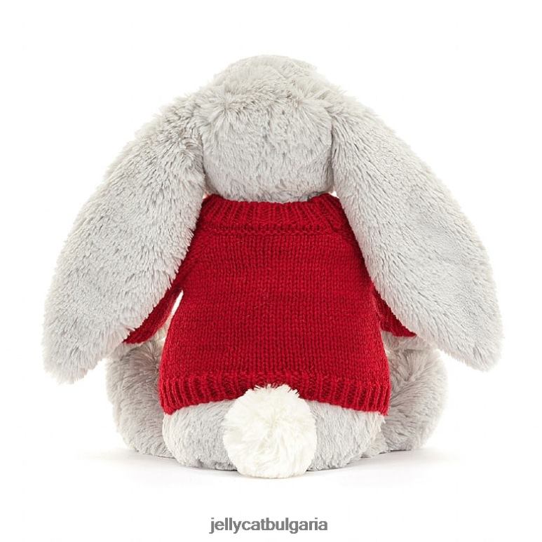 срамежливо зайче с персонализиран сребрист червен пуловер Jellycat играчка ZZR40245