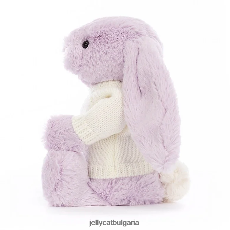 срамежливо зайче с персонализиран кремав джемпер люляк Jellycat играчка ZZR40257
