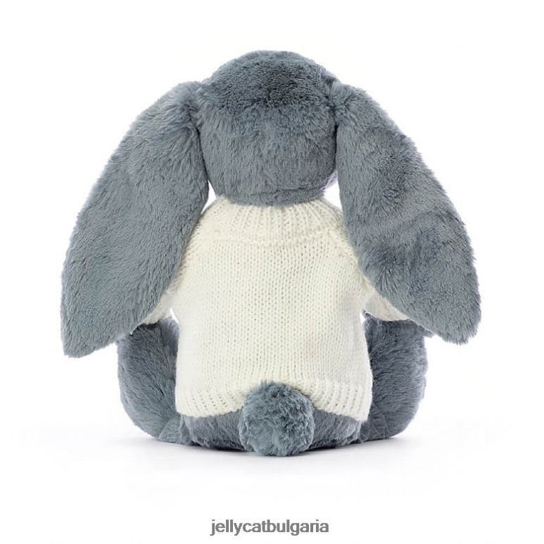 срамежливо тъмно зайче с персонализиран кремав син пуловер Jellycat играчка ZZR40266