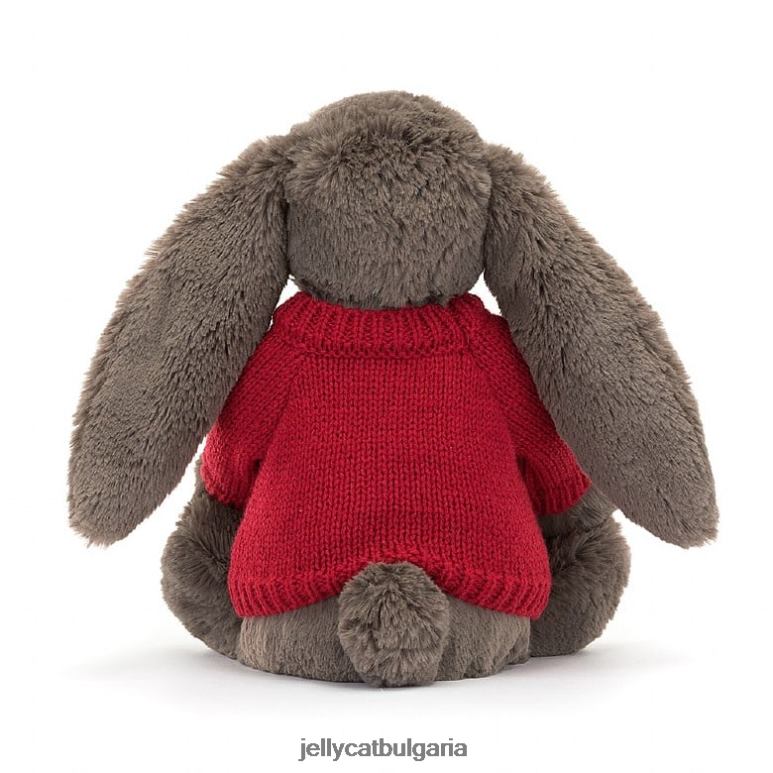 срамежливо зайче трюфел с персонализиран червен джъмпър кафяв Jellycat играчка ZZR40270