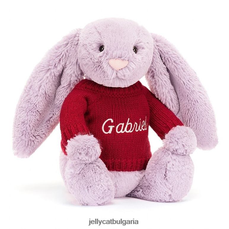 срамежливо зайче с персонализиран люляк в червено Jellycat играчка ZZR40300
