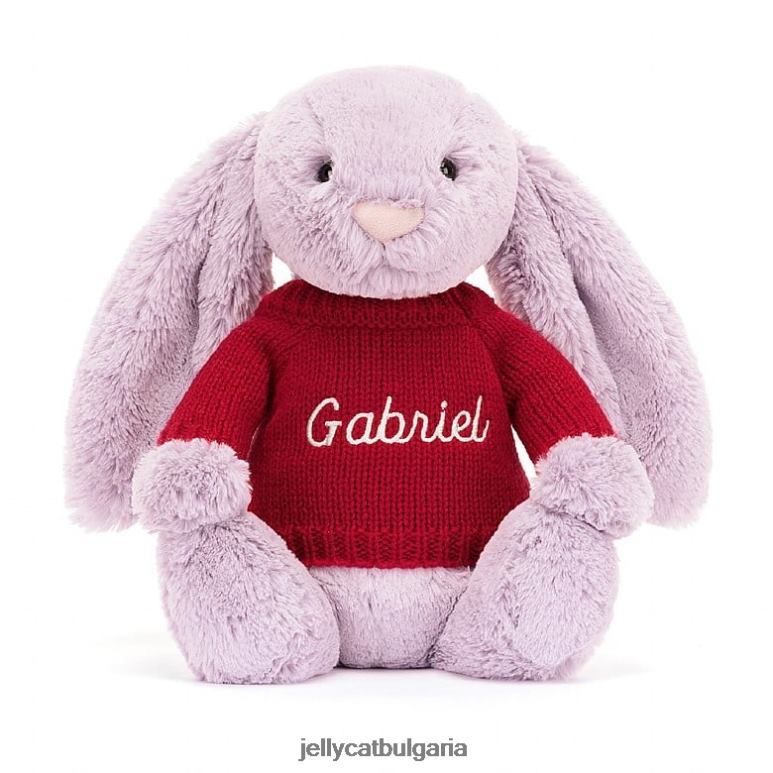 срамежливо зайче с персонализиран люляк в червено Jellycat играчка ZZR40300