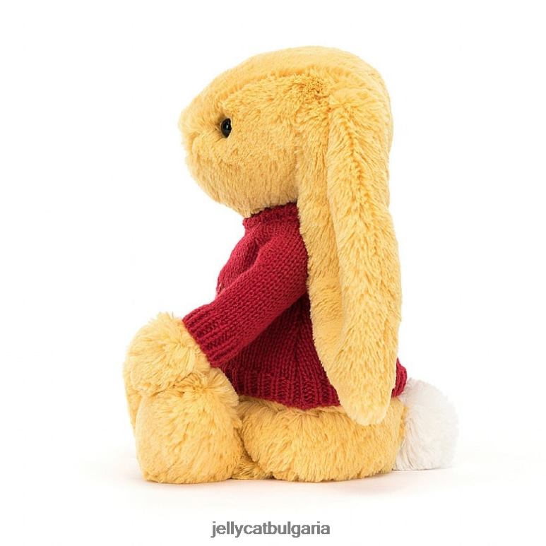 срамежливо зайче с персонализирано слънчево сияние в червен пуловер Jellycat играчка ZZR40332