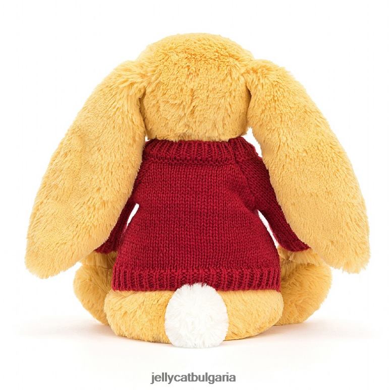 срамежливо зайче с персонализирано слънчево сияние в червен пуловер Jellycat играчка ZZR40332