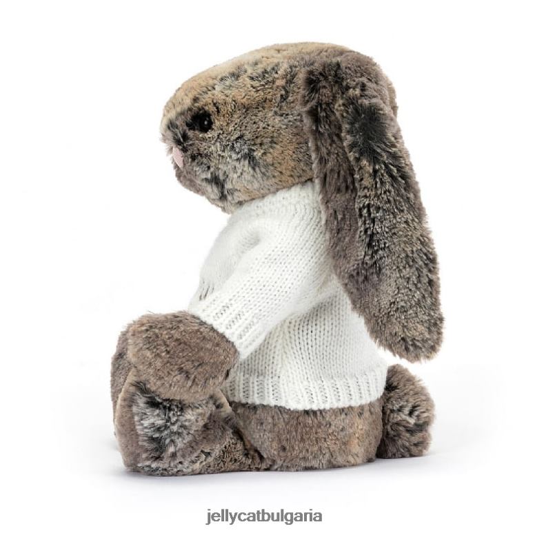 срамежливо зайче от памучна опашка с персонализиран кремав пуловер в сиво Jellycat играчка ZZR40354