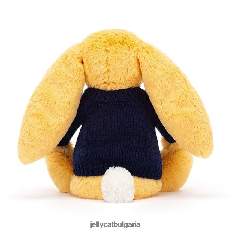 срамежливо зайче с персонализиран тъмносин джемпер слънце Jellycat играчка ZZR40390