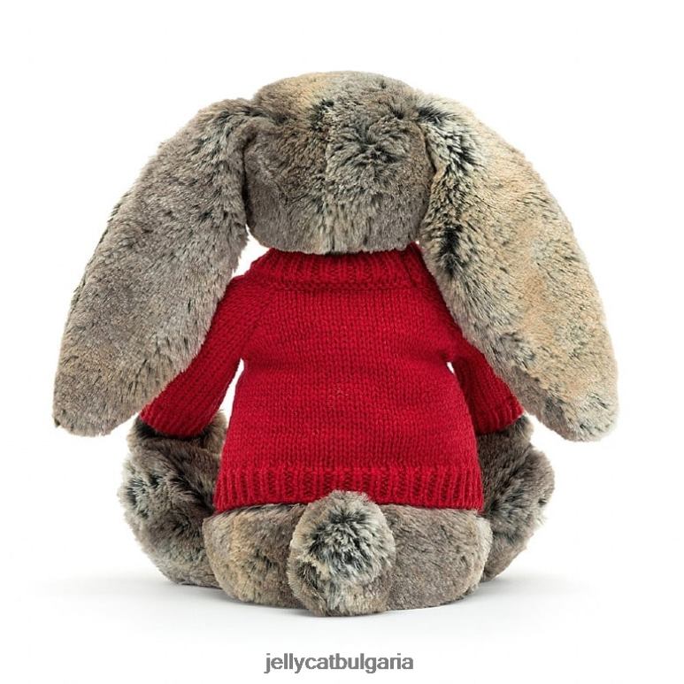 срамежливо зайче от памучна опашка с персонализиран сив червен пуловер Jellycat играчка ZZR40414