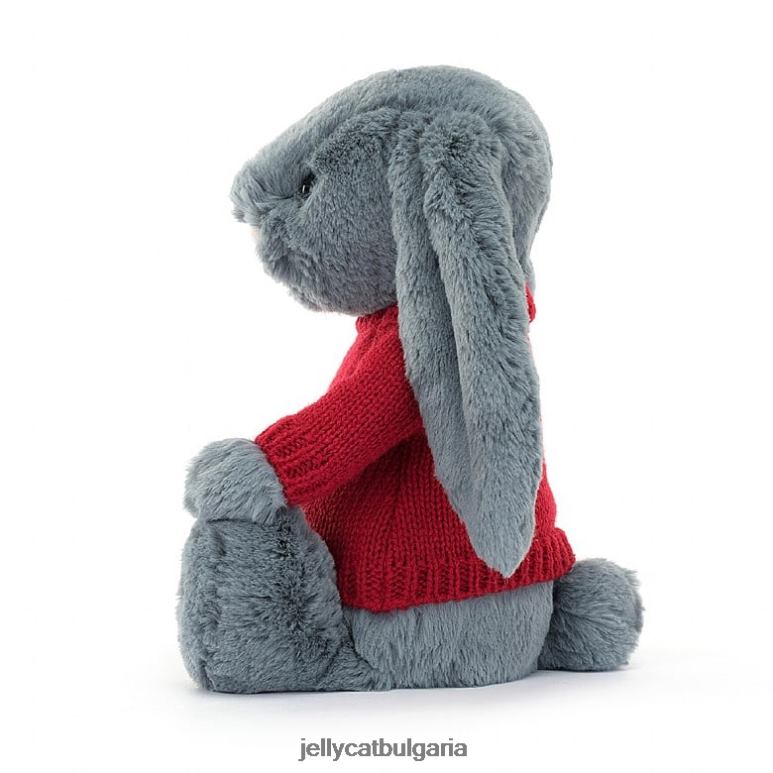 срамежливо тъмно зайче с персонализиран червен джемпер син Jellycat играчка ZZR40473