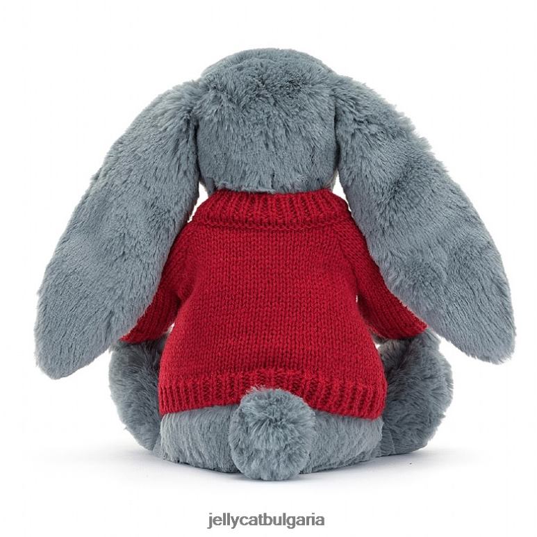 срамежливо тъмно зайче с персонализиран червен джемпер син Jellycat играчка ZZR40473