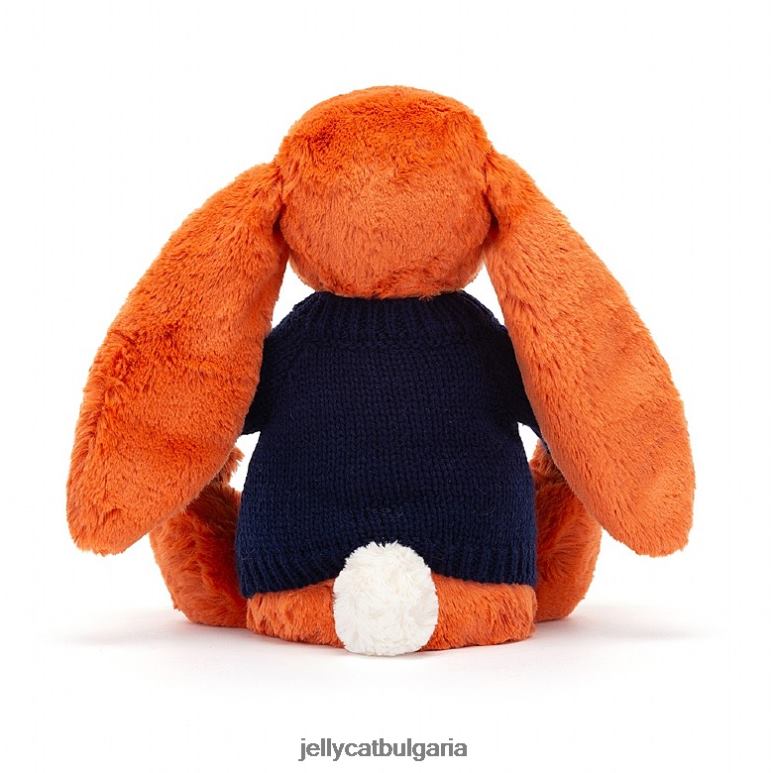 срамежливо мандариново зайче с персонализиран оранжев тъмносин пуловер Jellycat играчка ZZR40508