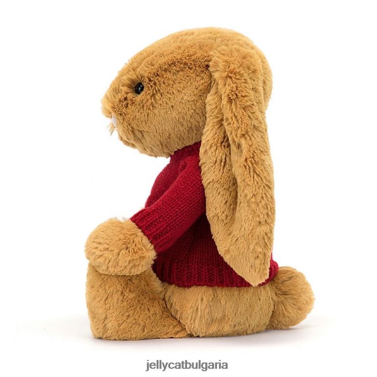 срамежлив en зайче с персонализиран червен джемпер златен Jellycat играчка ZZR40333