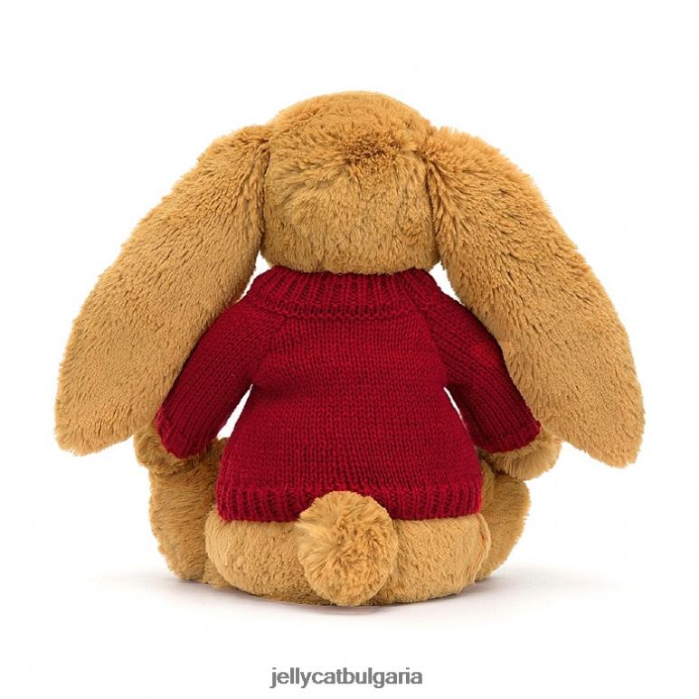 срамежлив en зайче с персонализиран червен джемпер златен Jellycat играчка ZZR40333