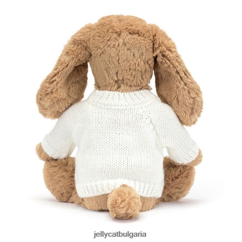 срамежливо карамелно кученце с персонализиран кремав бежов пуловер Jellycat играчка ZZR40135