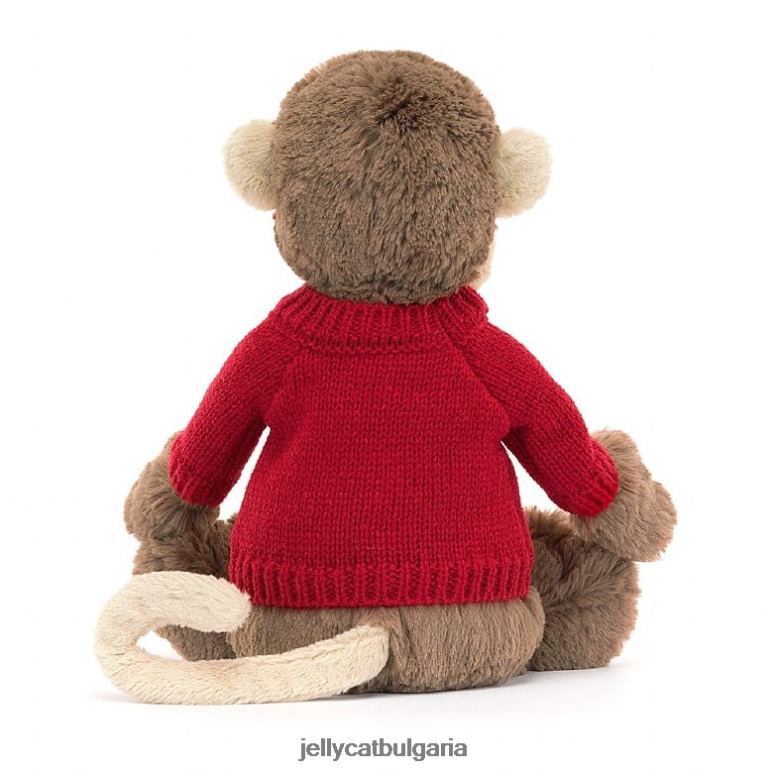 срамежлива маймуна с персонализиран червен джемпер кафяв Jellycat играчка ZZR40189