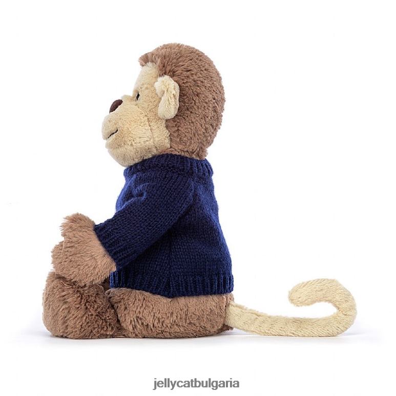 срамежлива маймуна с персонализиран тъмносин джемпер кафяв Jellycat играчка ZZR40192