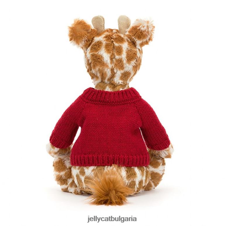 срамежлив жираф с персонализиран червен джъмпер оранжев Jellycat играчка ZZR40224