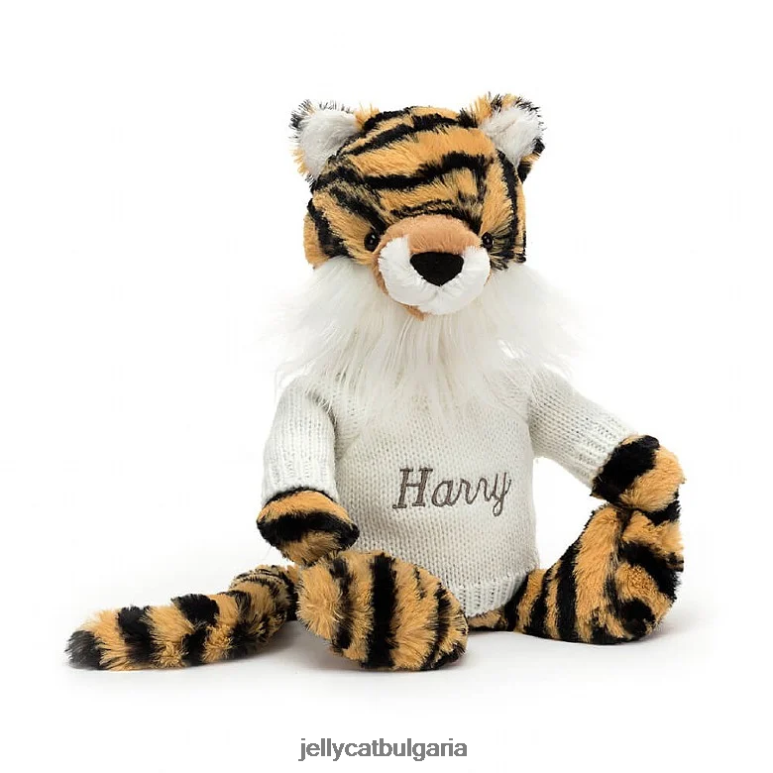 срамежлив тигър с персонализиран многоцветен кремав пуловер Jellycat играчка ZZR40327