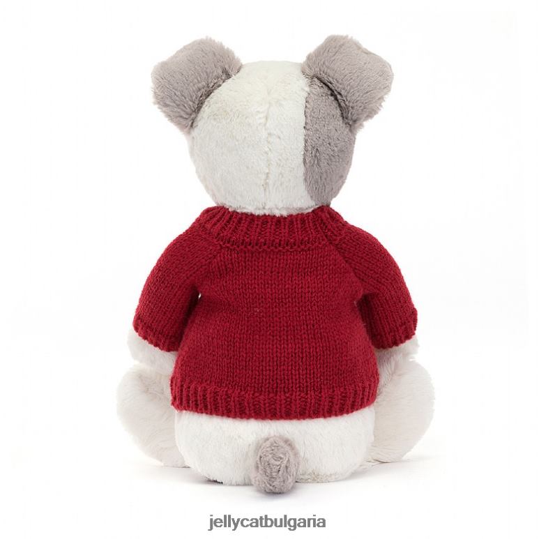 срамежлив териер с персонализиран червен джъмпер сиво и бяло Jellycat играчка ZZR40515