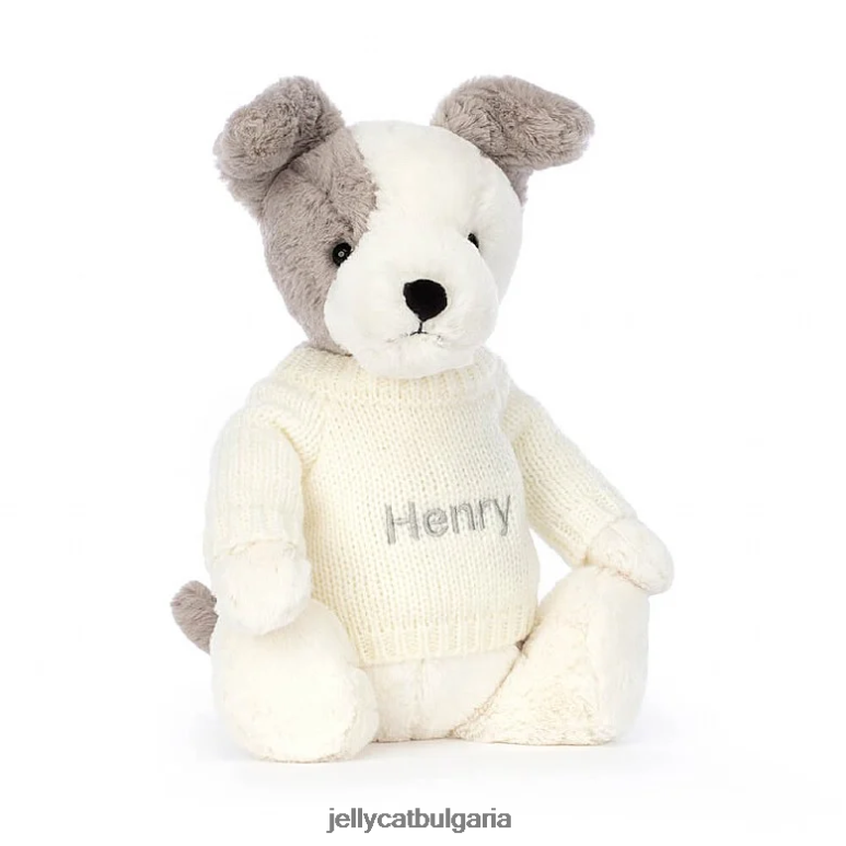 срамежлив териер с персонализиран кремав джъмпер сиво и бяло Jellycat играчка ZZR40521