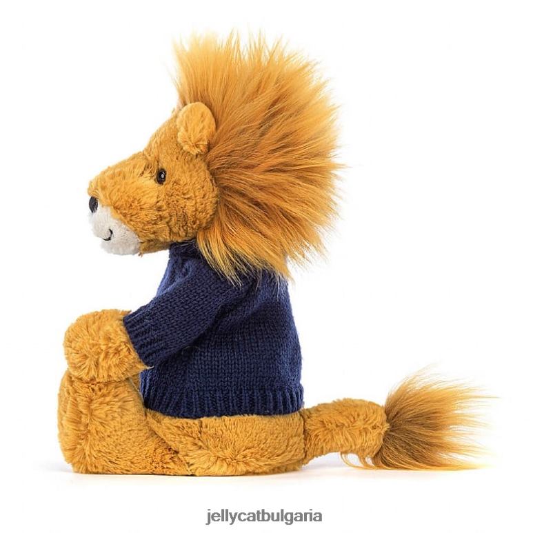 срамежлив лъв с персонализиран тъмносинен пуловер в жълто Jellycat играчка ZZR40534