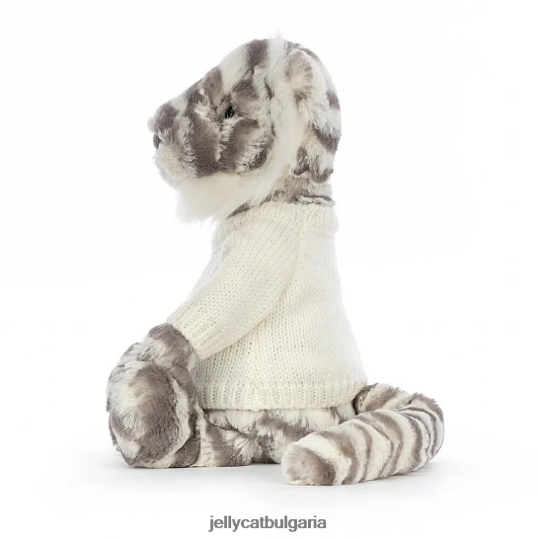 срамежлив снежен тигър с персонализиран кремав пуловер в сиво и бяло Jellycat играчка ZZR40578