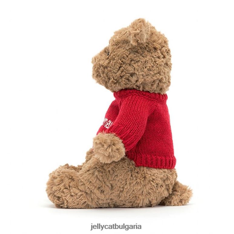 мечка бартоломей с персонализиран червен пуловер кафяв Jellycat играчка ZZR40140