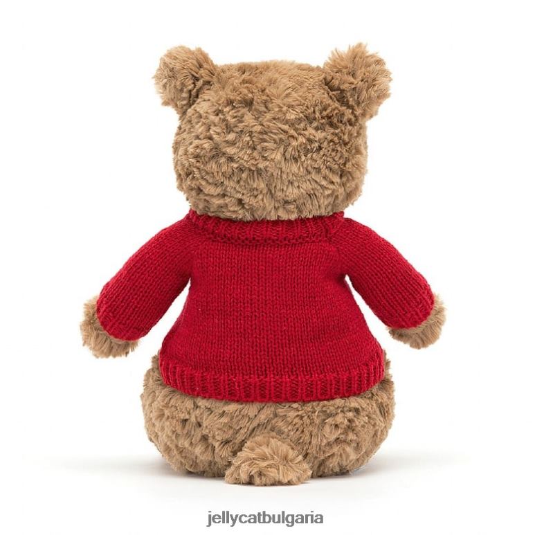 мечка бартоломей с персонализиран червен пуловер кафяв Jellycat играчка ZZR40140