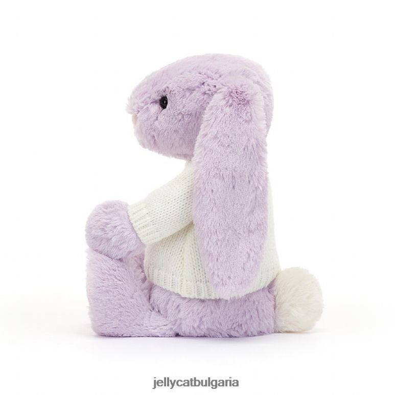 цъфтящо жасминово зайче с персонализиран кремав пуловер в лилаво Jellycat играчка ZZR40268