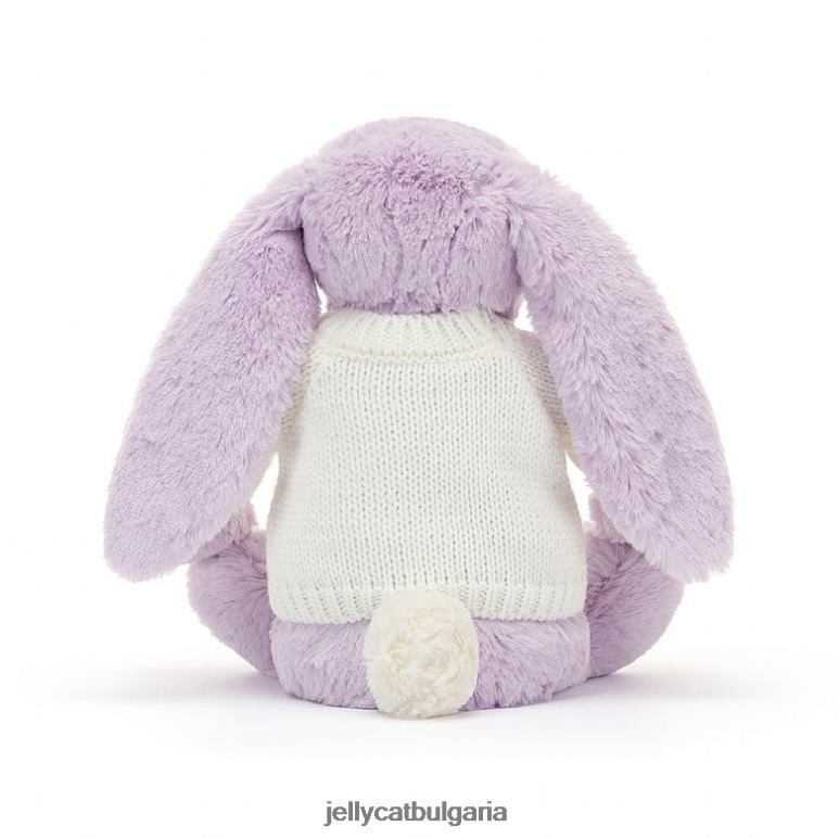 цъфтящо жасминово зайче с персонализиран кремав пуловер в лилаво Jellycat играчка ZZR40268