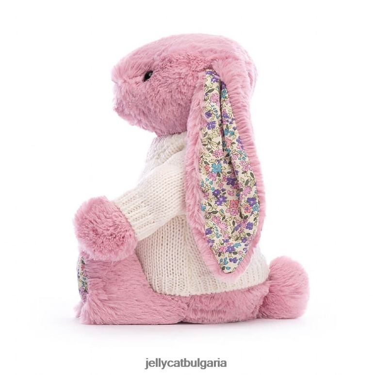 цветно лале зайче с персонализиран кремав пуловер в розово Jellycat играчка ZZR40298