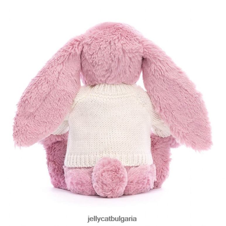 цветно лале зайче с персонализиран кремав пуловер в розово Jellycat играчка ZZR40298