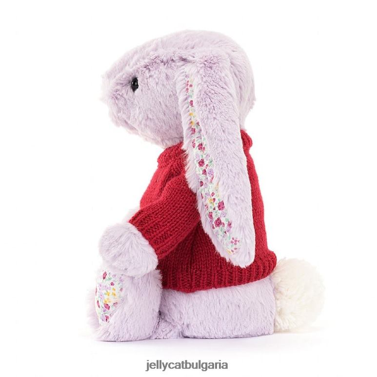 цъфтящо жасминово зайче с персонализиран червен лилав джъмпър Jellycat играчка ZZR40399