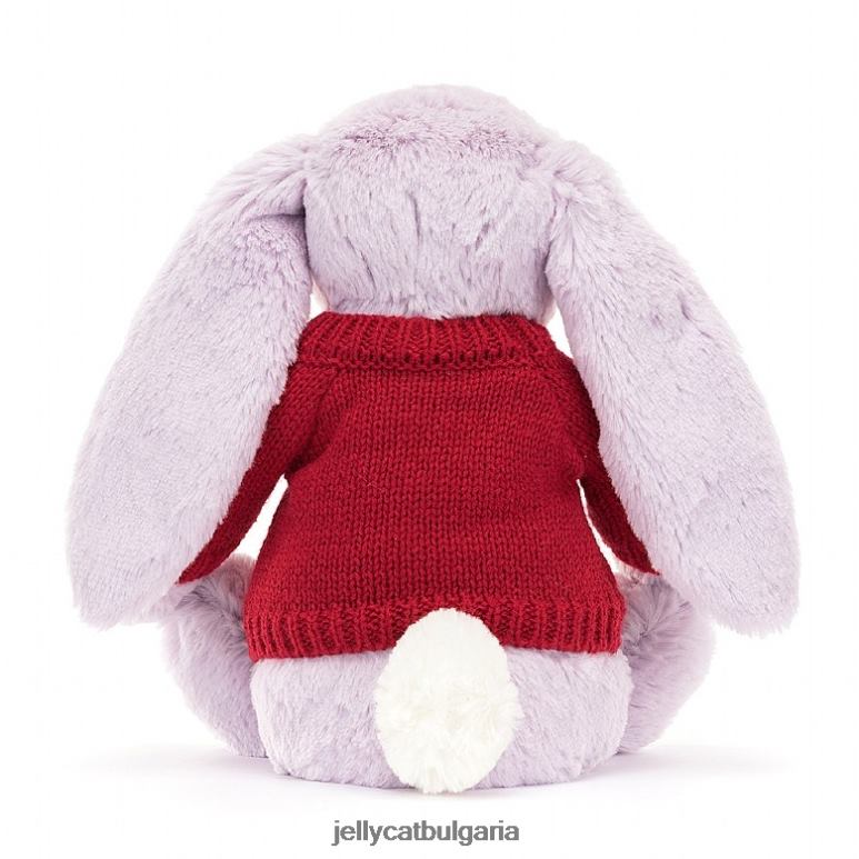 цъфтящо жасминово зайче с персонализиран червен лилав джъмпър Jellycat играчка ZZR40399