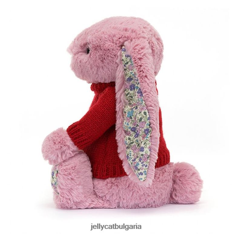 цъфтящо зайче лале с персонализиран розов червен пуловер Jellycat играчка ZZR40430