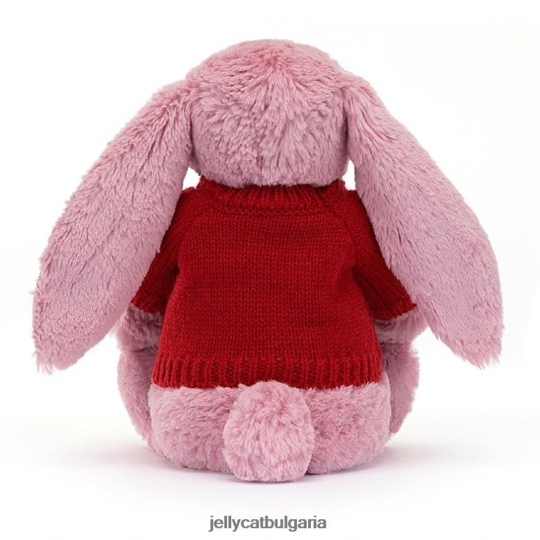 цъфтящо зайче лале с персонализиран розов червен пуловер Jellycat играчка ZZR40430