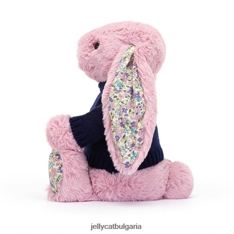 цъфтящо зайче лале с персонализиран розов тъмносин пуловер Jellycat играчка ZZR40466