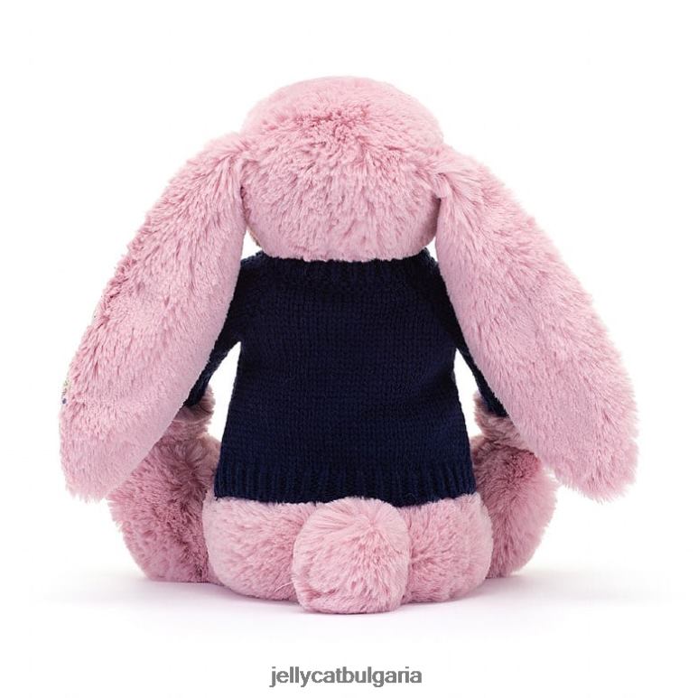 цъфтящо зайче лале с персонализиран розов тъмносин пуловер Jellycat играчка ZZR40466