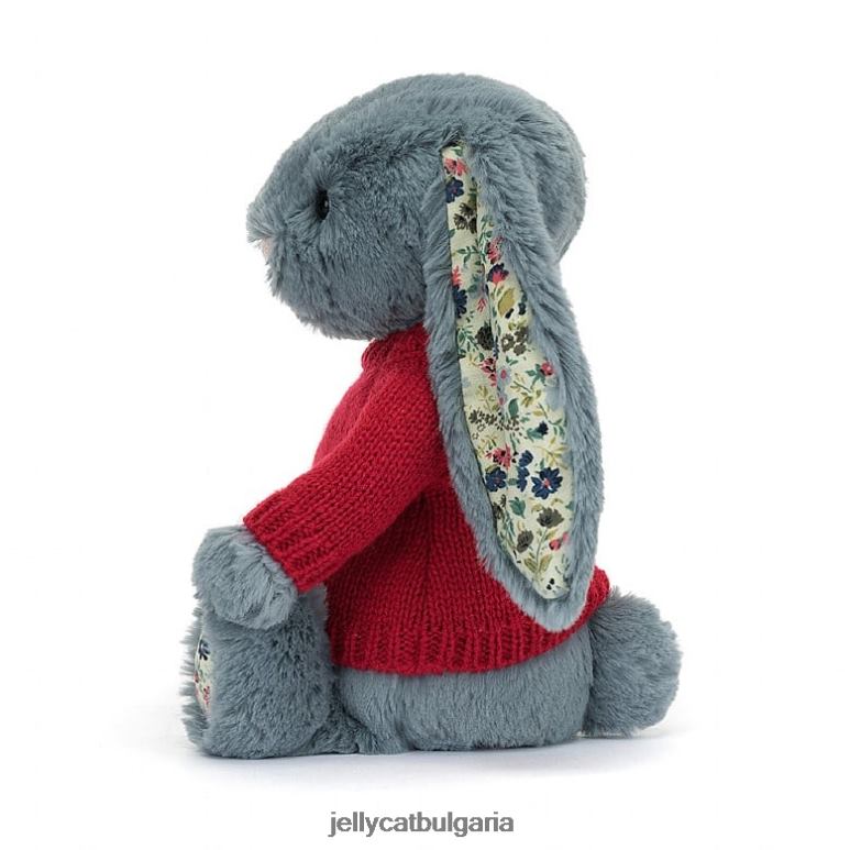 цветно тъмно зайче с персонализиран червен джемпер син Jellycat играчка ZZR40474