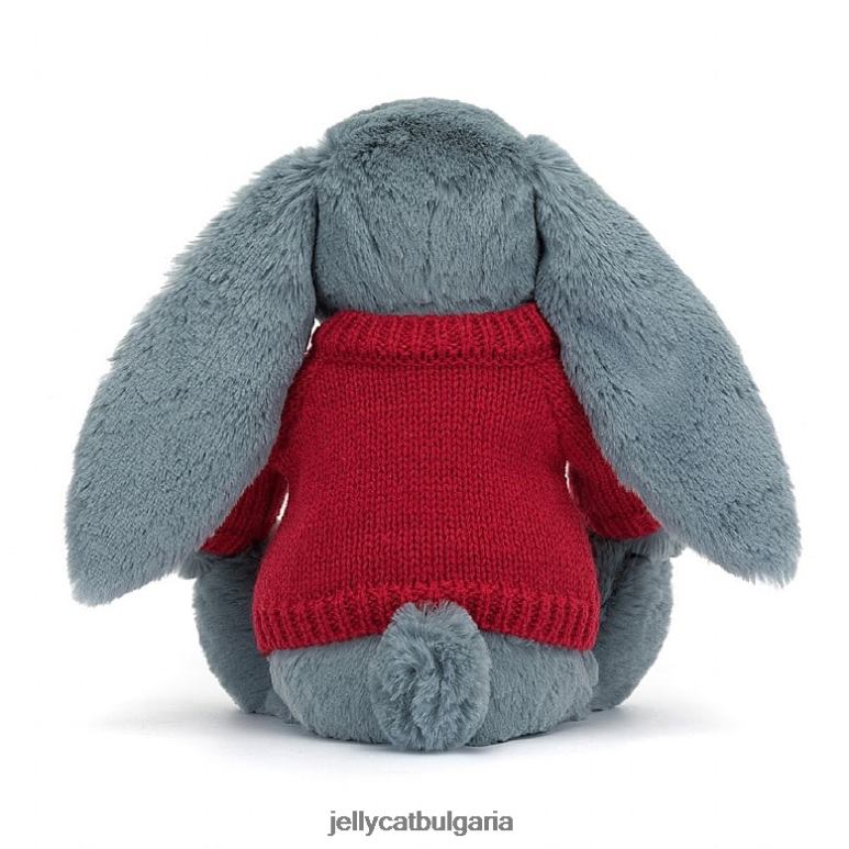 цветно тъмно зайче с персонализиран червен джемпер син Jellycat играчка ZZR40474