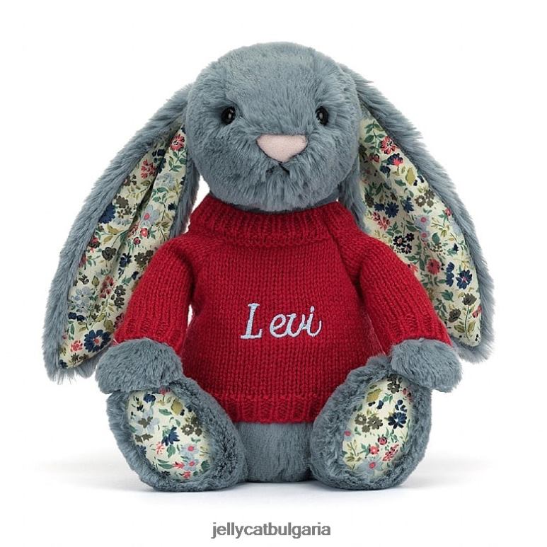 цветно тъмно зайче с персонализиран червен джемпер син Jellycat играчка ZZR40474