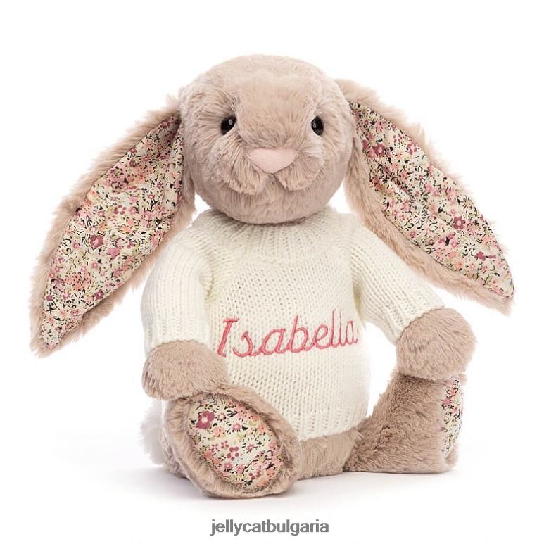 blossom bea зайче с персонализиран кремав пуловер в бежово Jellycat играчка ZZR40160