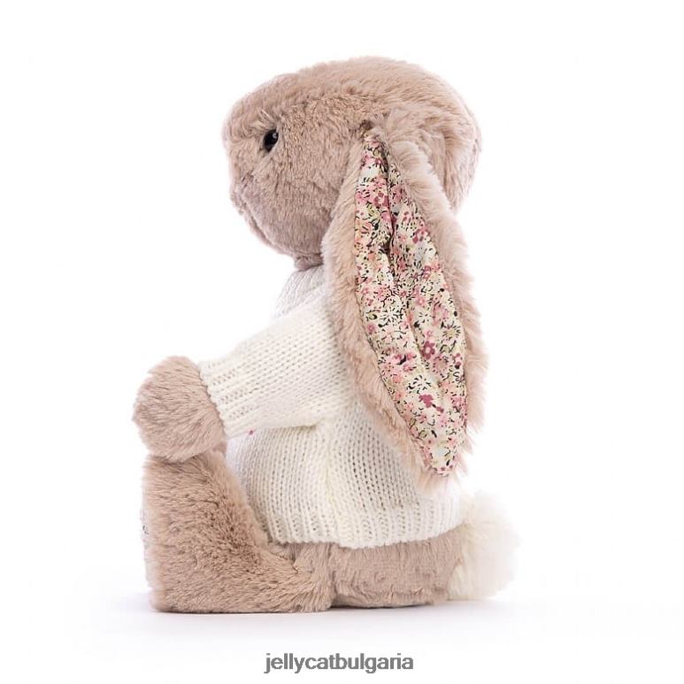 blossom bea зайче с персонализиран кремав пуловер в бежово Jellycat играчка ZZR40160