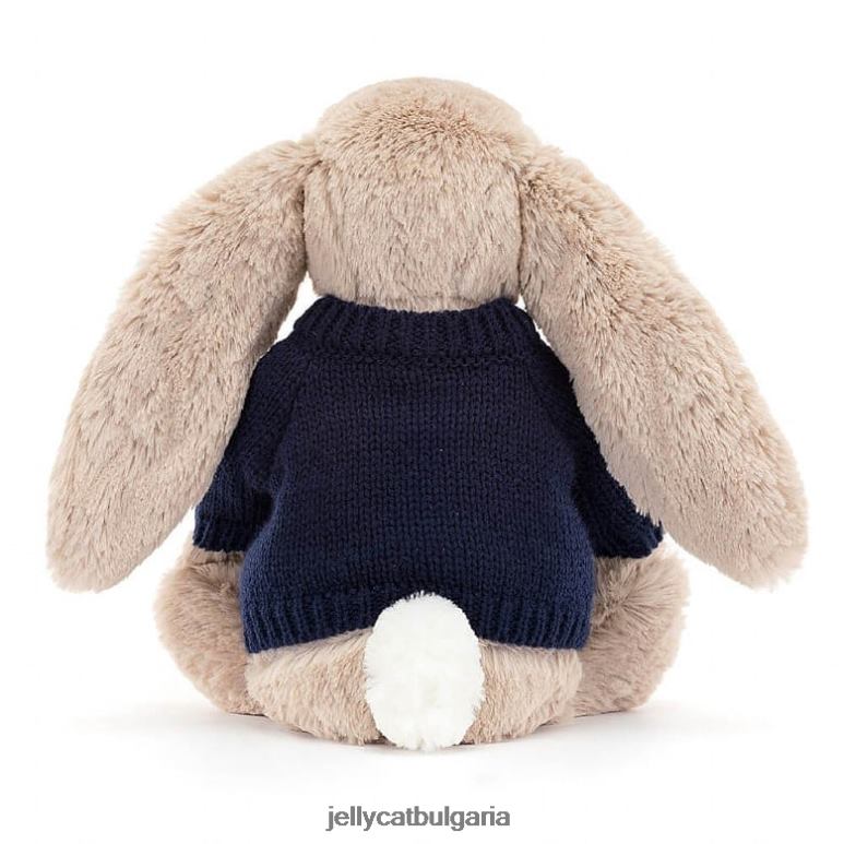 blossom bea зайче с персонализиран тъмносинен пуловер бежов Jellycat играчка ZZR40480