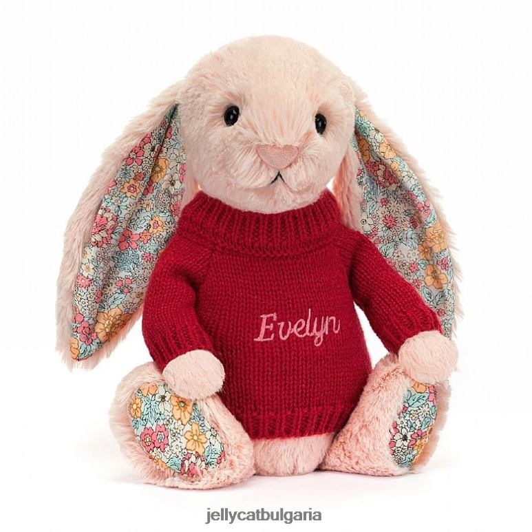 blossom blush зайче с персонализирана червена джъмпера праскова Jellycat играчка ZZR40425