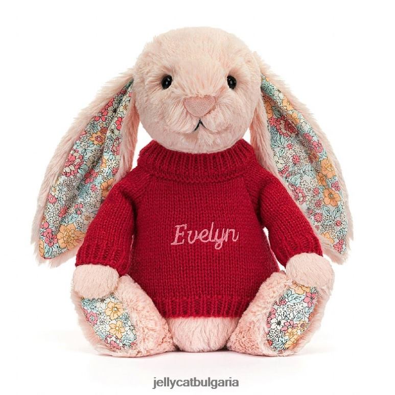 blossom blush зайче с персонализирана червена джъмпера праскова Jellycat играчка ZZR40425
