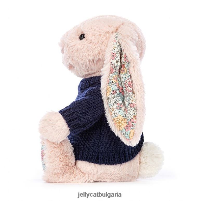 blossom blush зайче с персонализиран тъмносин джемпер праскова Jellycat играчка ZZR40484